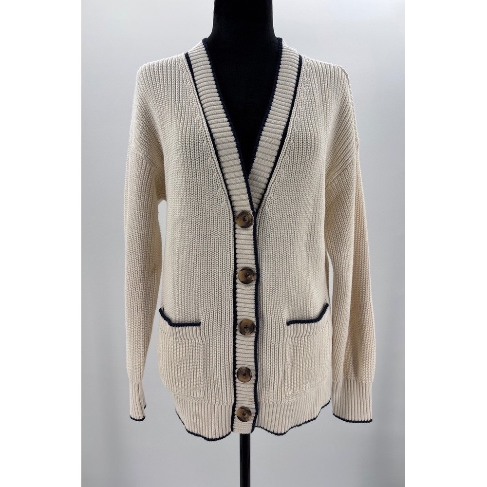 OLD NAVY Womens Cream Navy Trim V Neck Button Cardigan Sweater Medium